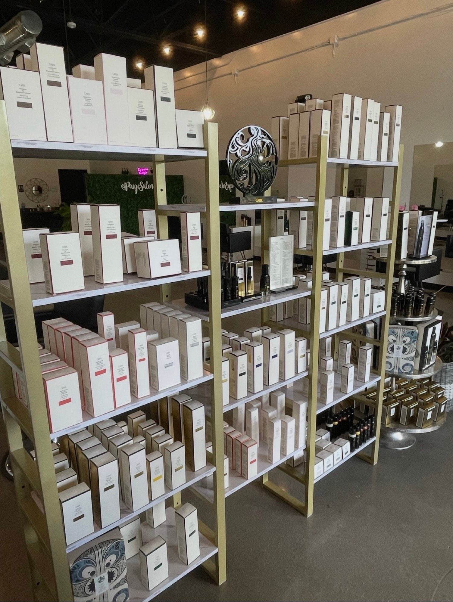 Oribe retail shelves at Paige & Co. Salon