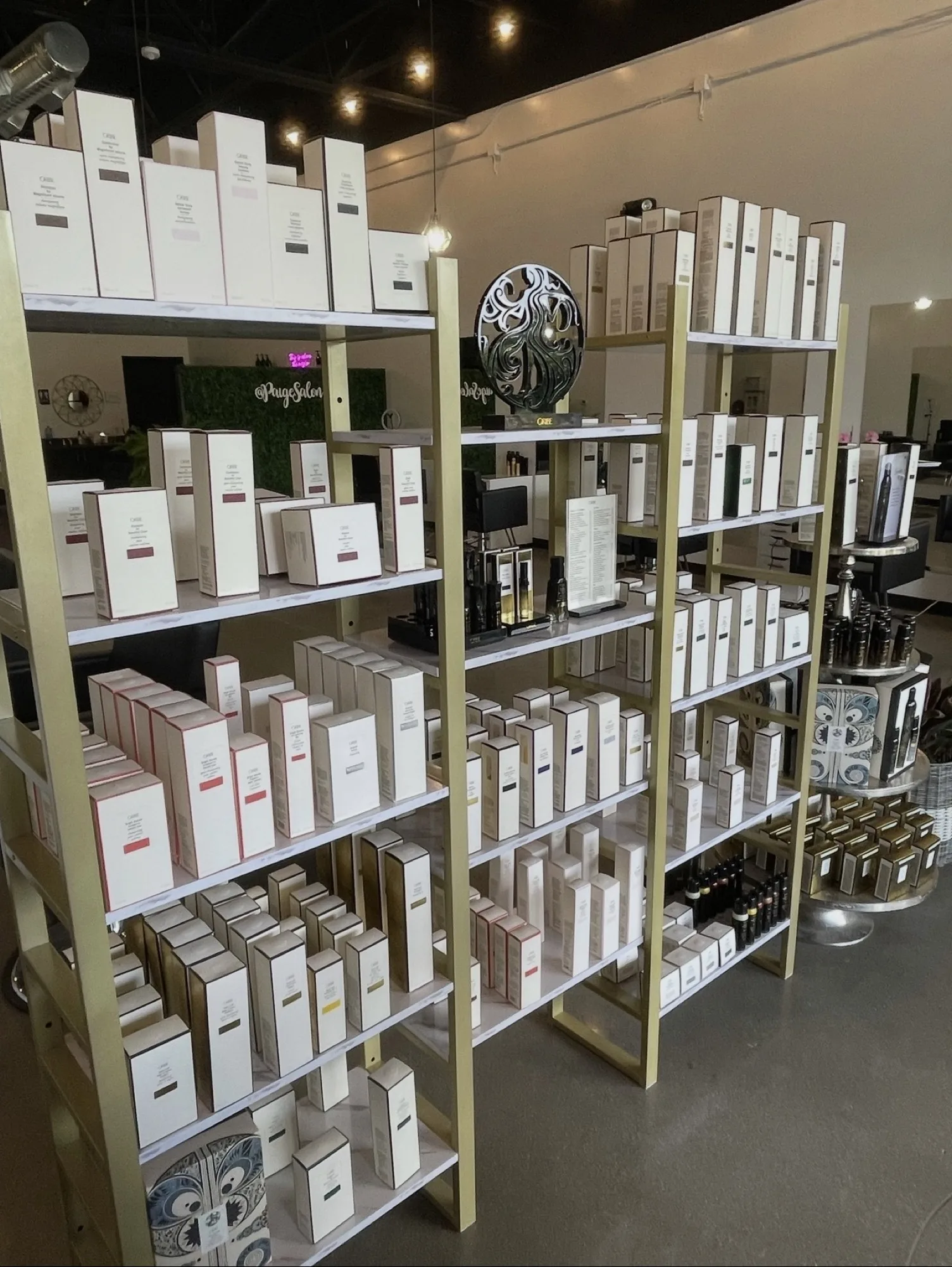 Oribe retail shelves at Paige & Co. Salon